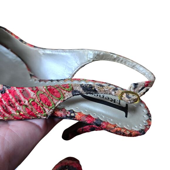 J. Renee 4" Heels Textured Textile Red Orange Black Womens Size 6.5 M Round Toe - Picture 7 of 8